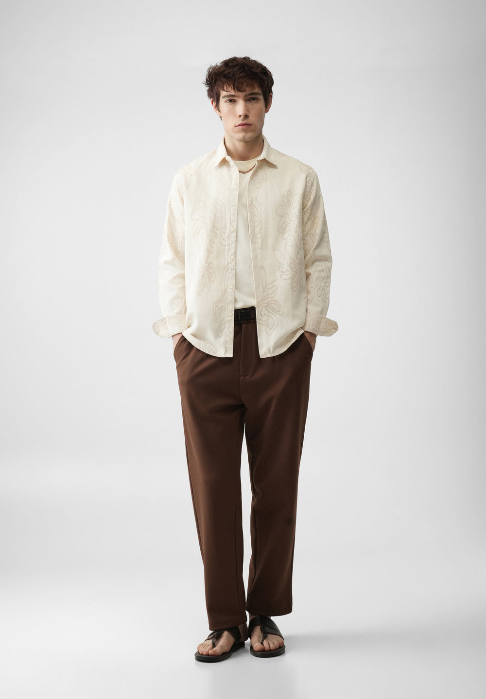 Cream Cotton Blend Jacquard Shirt