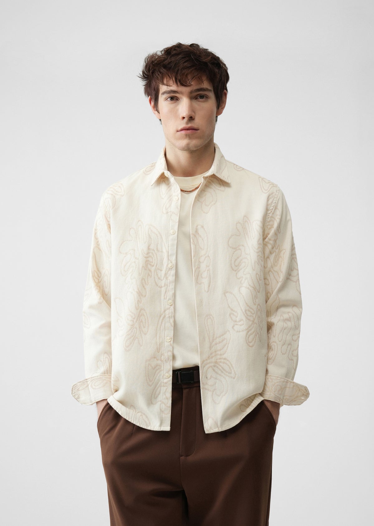 Cream Cotton Blend Jacquard Shirt