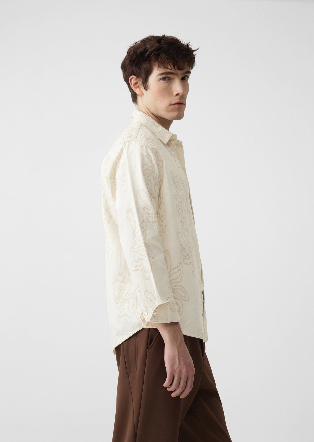Cream Cotton Blend Jacquard Shirt