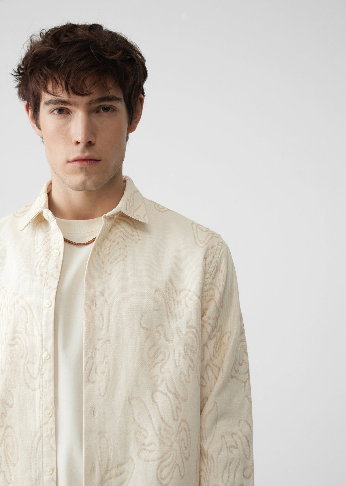 Cream Cotton Blend Jacquard Shirt
