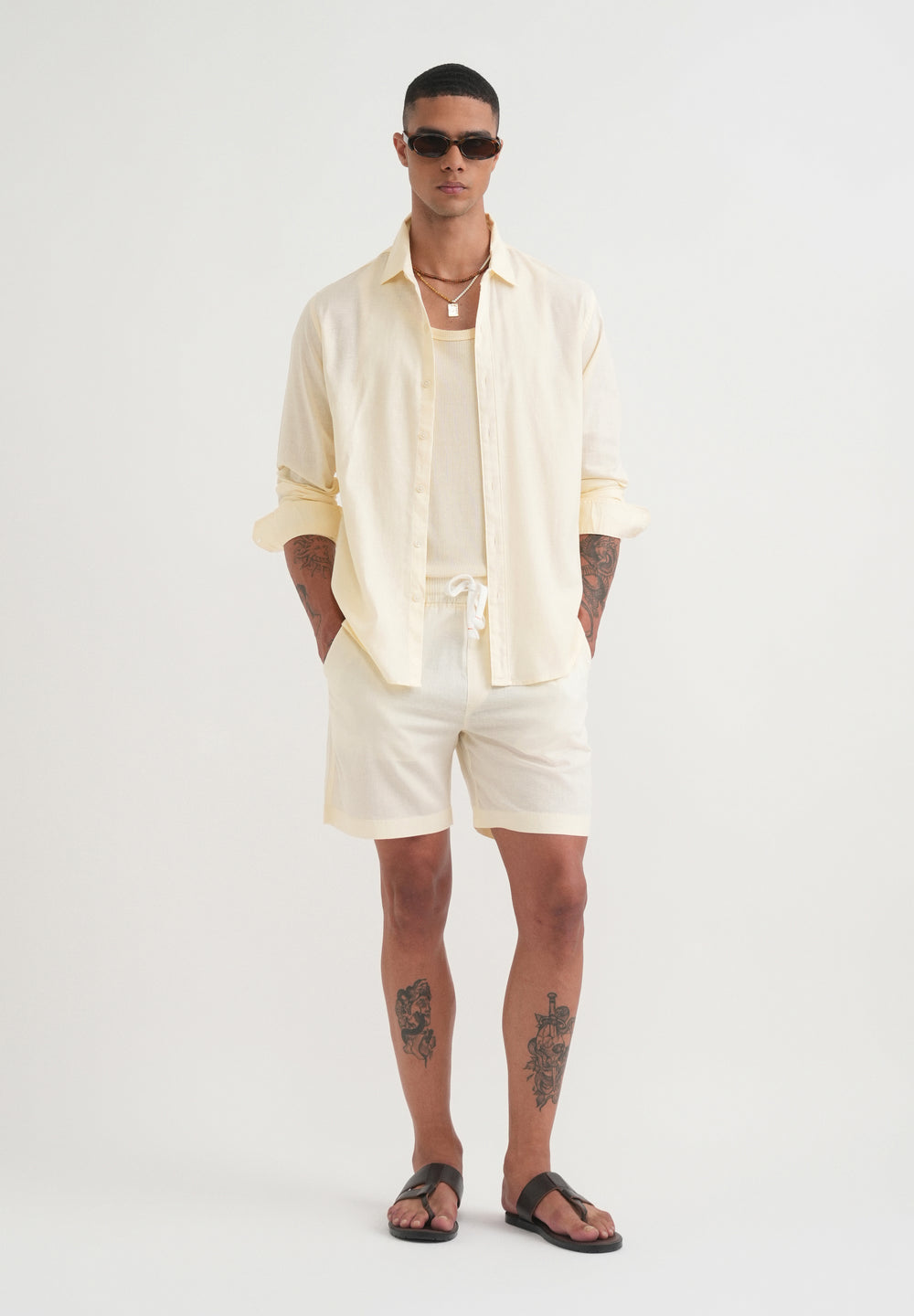 Cream Cotton Blend Regular Fit Shirt