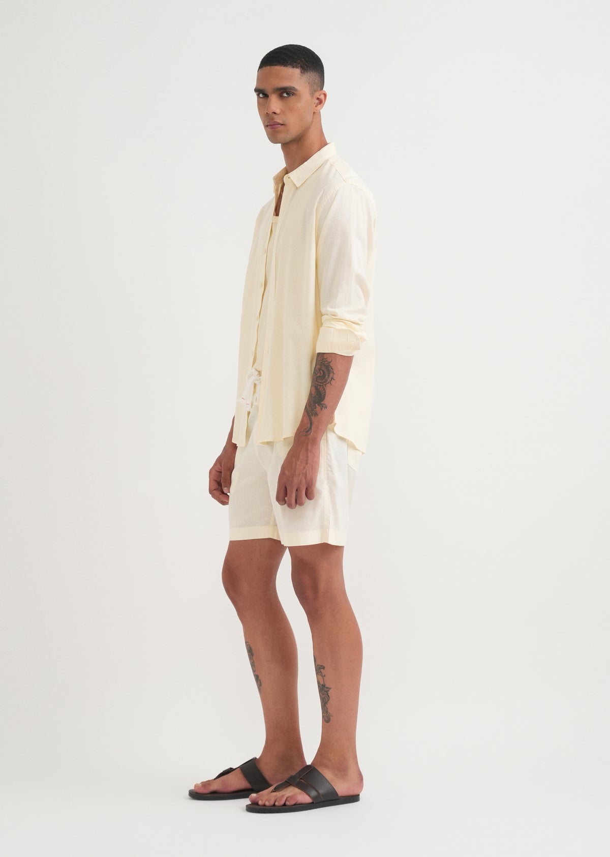 Cream Cotton Blend Regular Fit Shirt