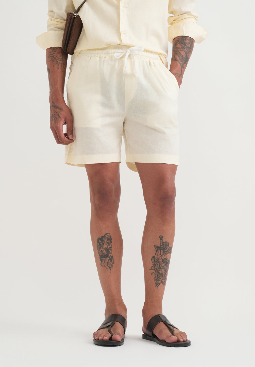 Cream Cotton Blend Shorts