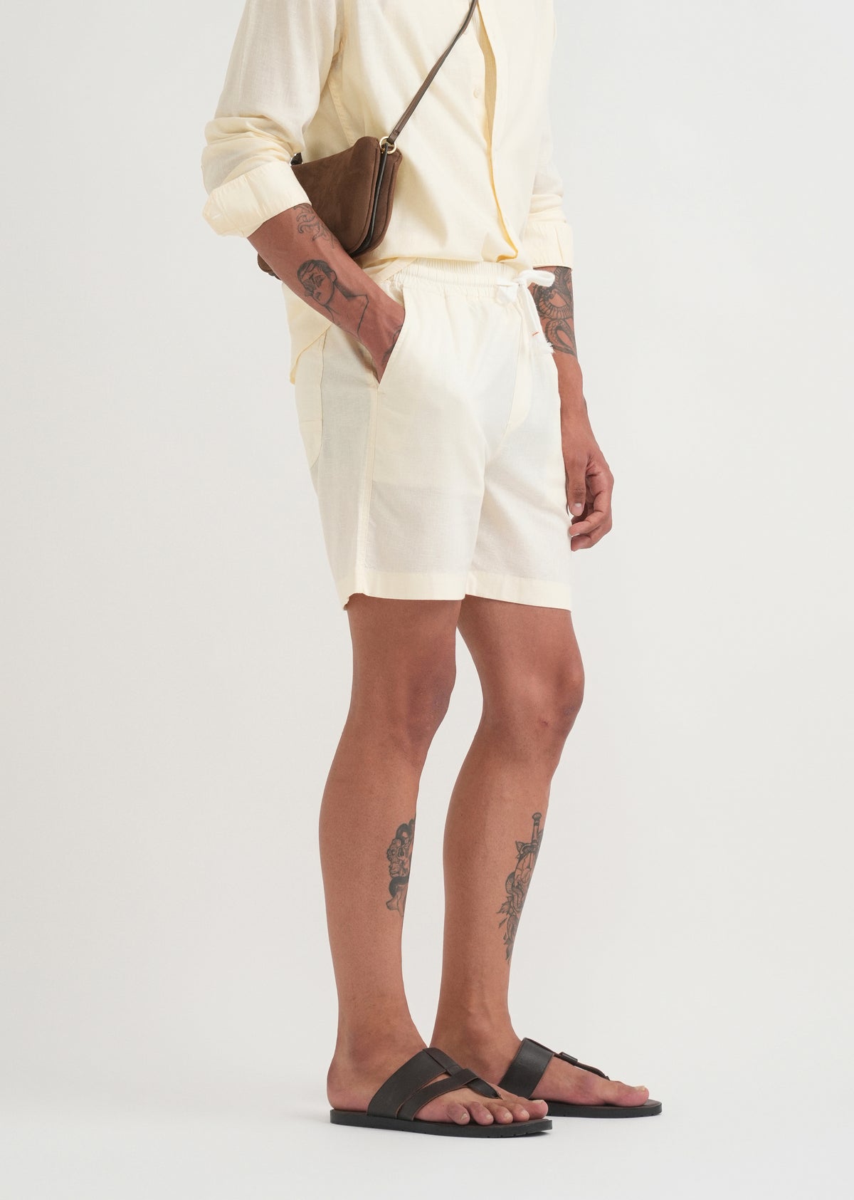 Cream Cotton Blend Shorts