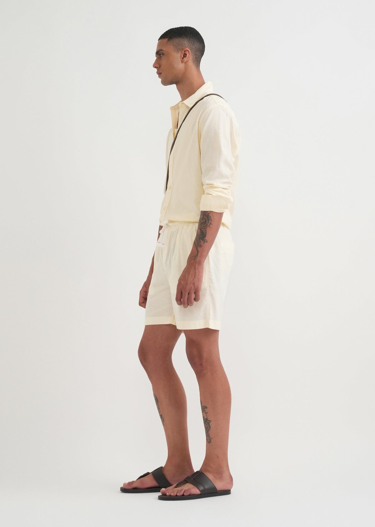 Cream Cotton Blend Shorts
