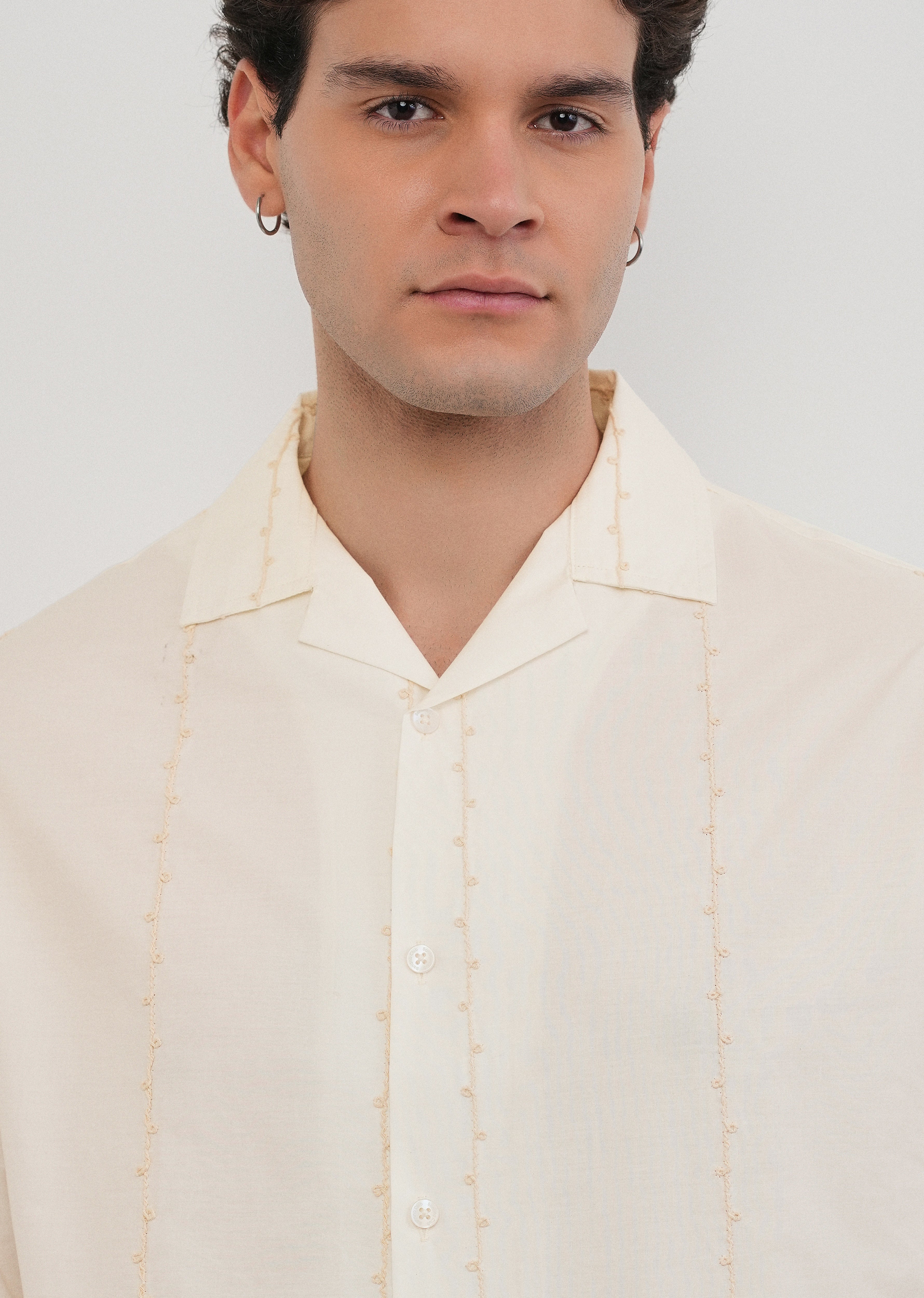 Cream Cotton Embroidery Shirt