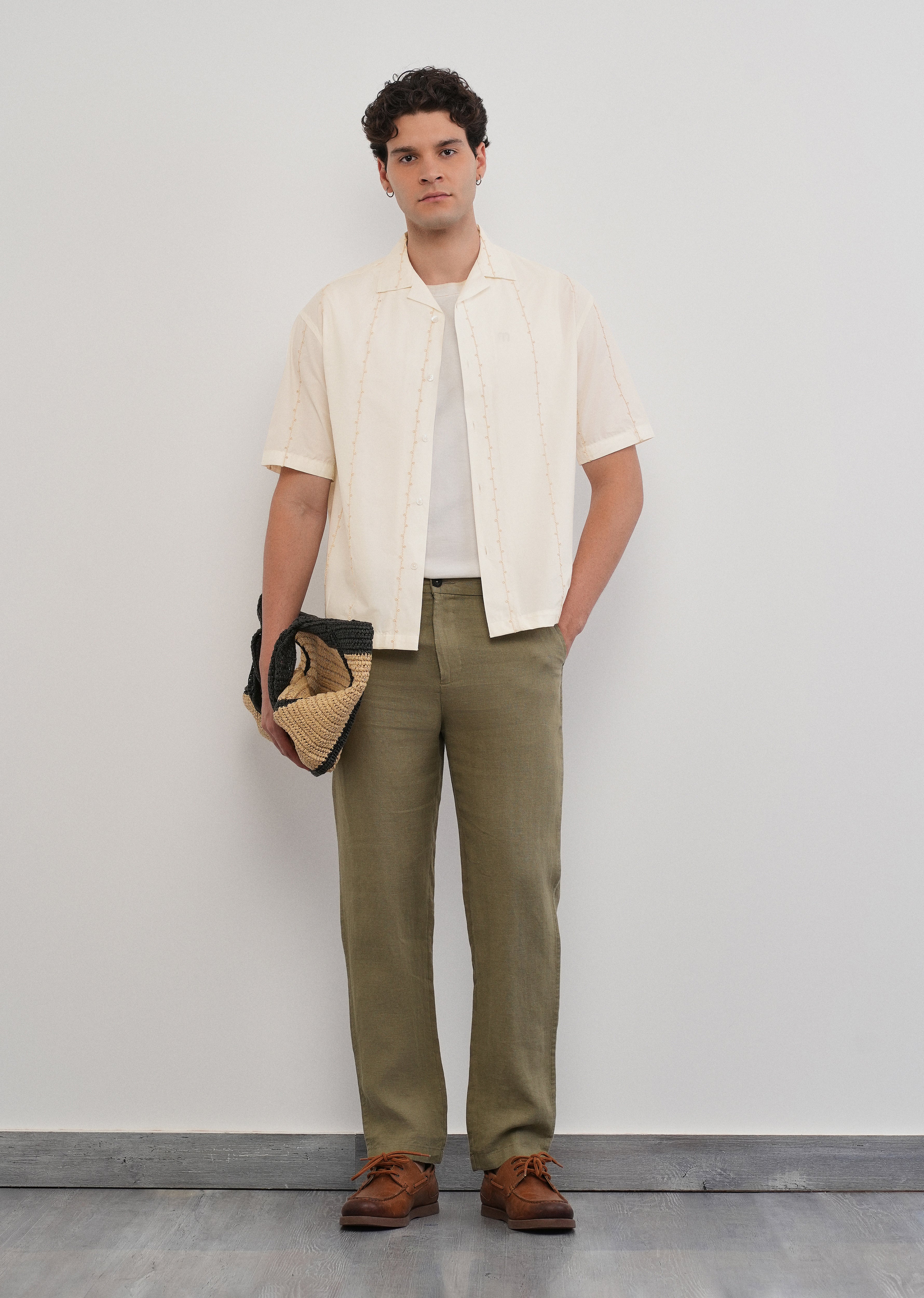 Cream Cotton Embroidery Shirt