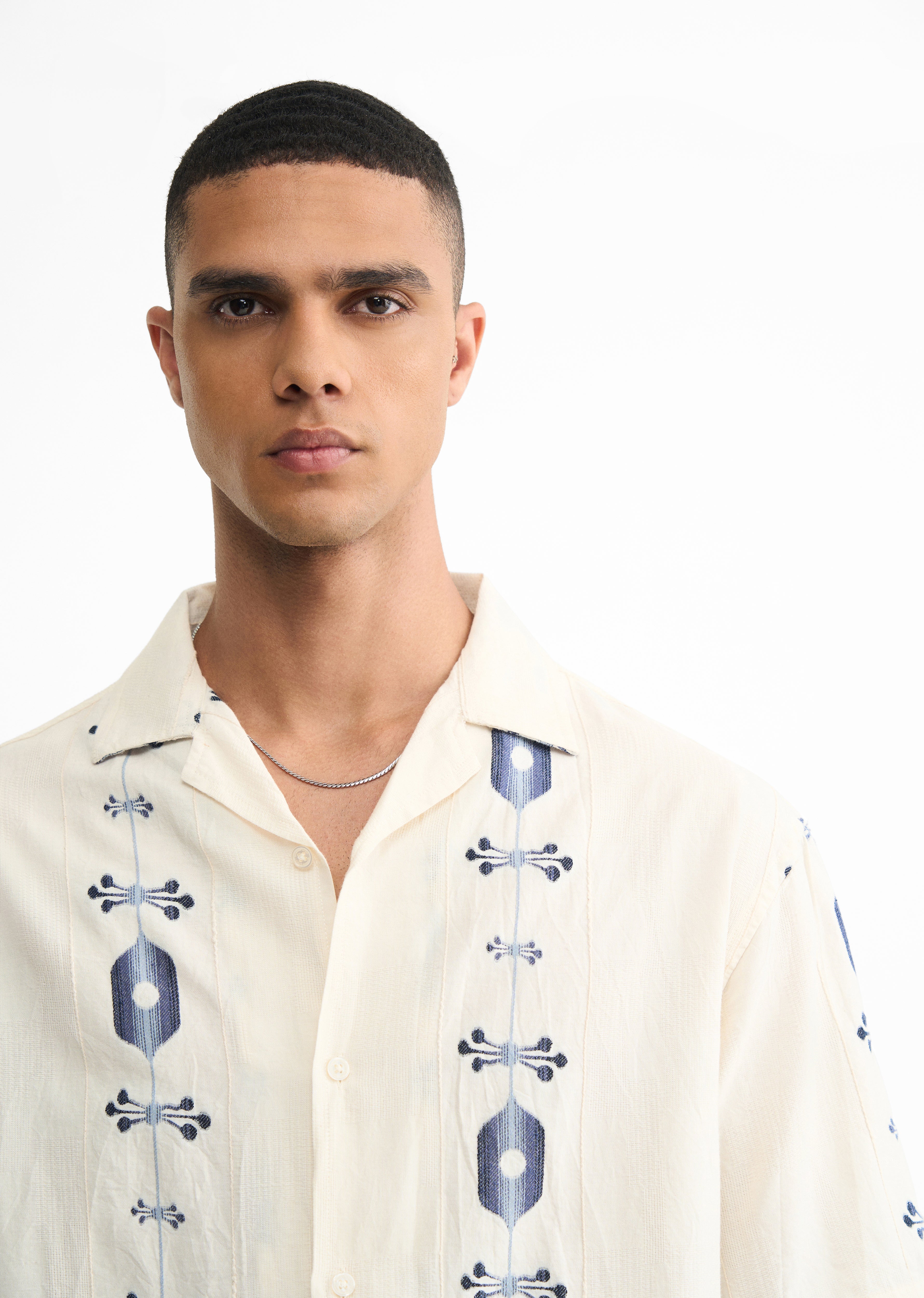 Cream Cotton Jacquard Shirt