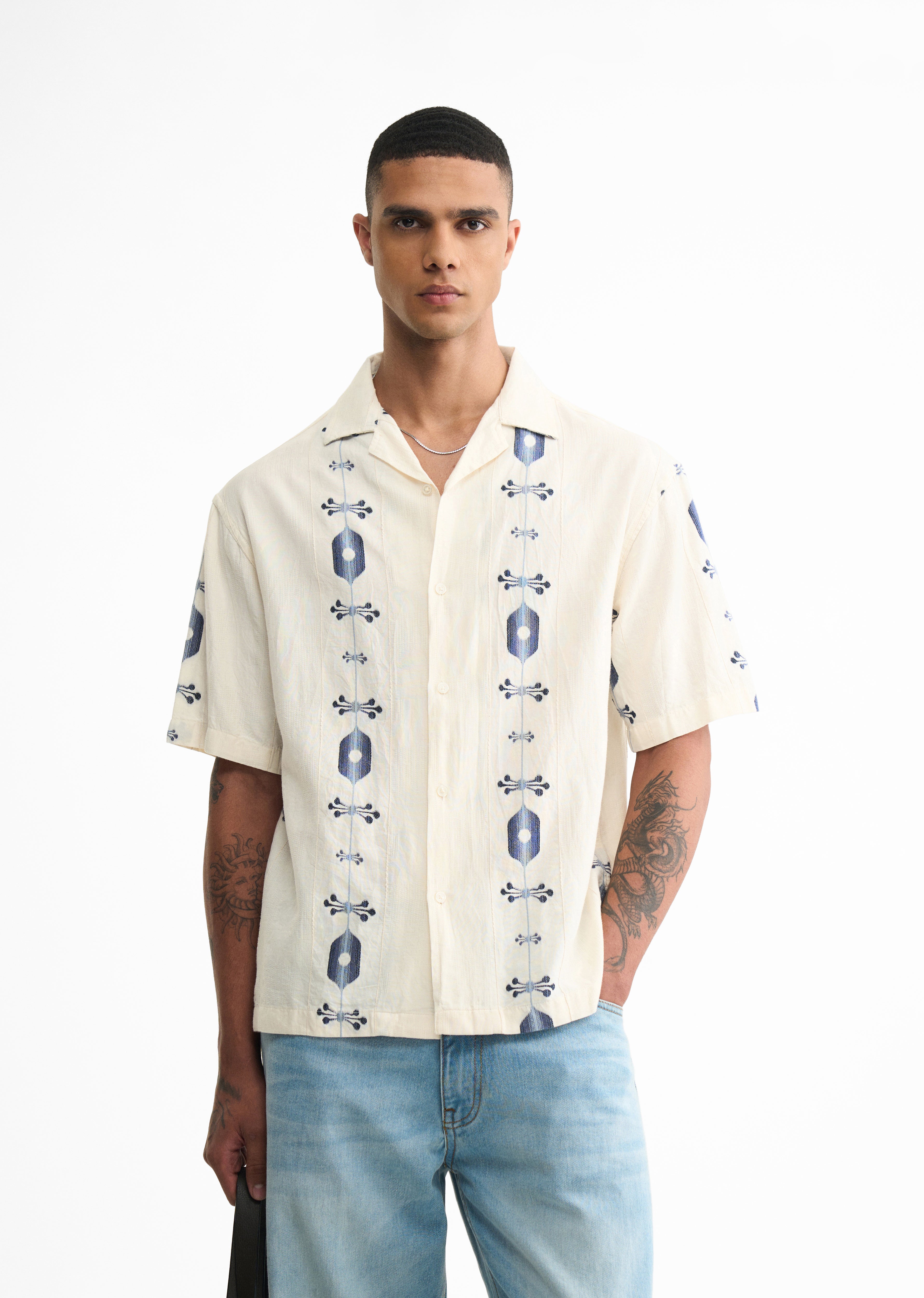 Cream Cotton Jacquard Shirt