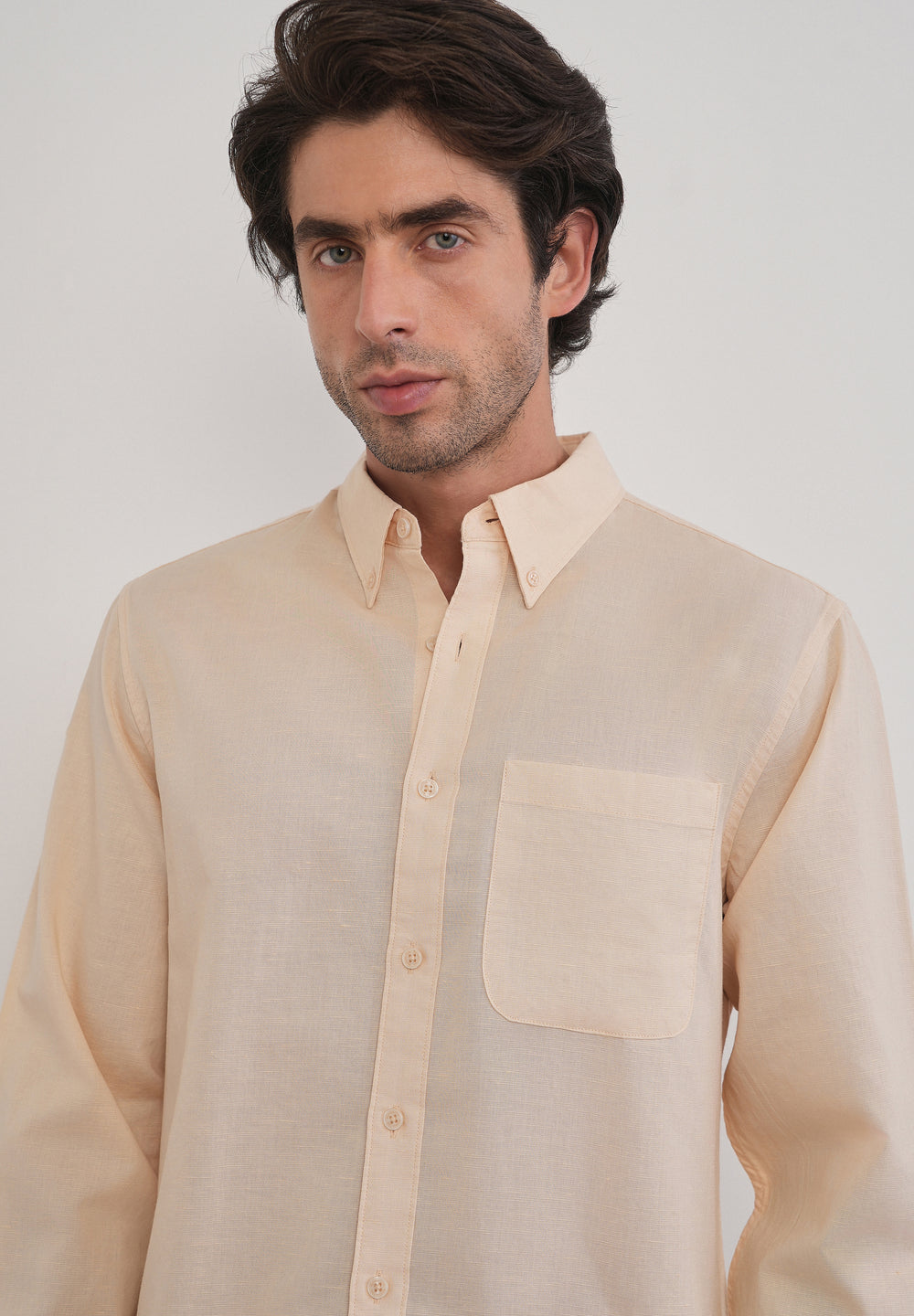 Cream Cotton Linen Plain Shirt