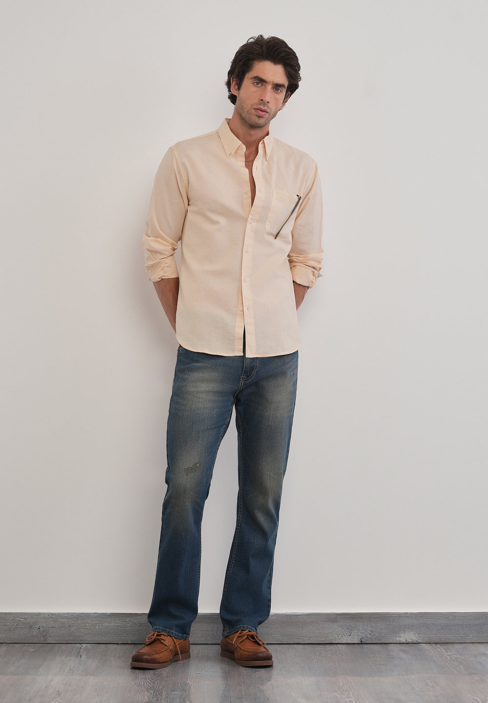 Cream Cotton Linen Plain Shirt
