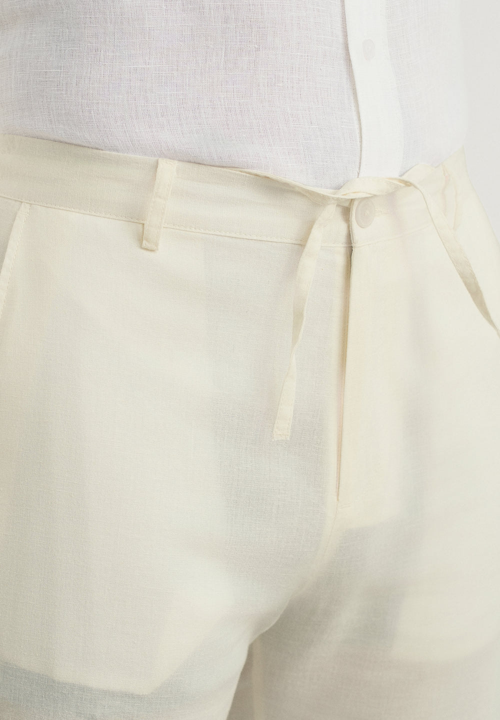 Cream Cotton Linen Regular Fit Pant