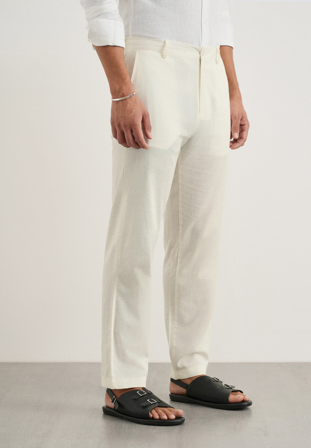 Cream Cotton Linen Regular Fit Pant