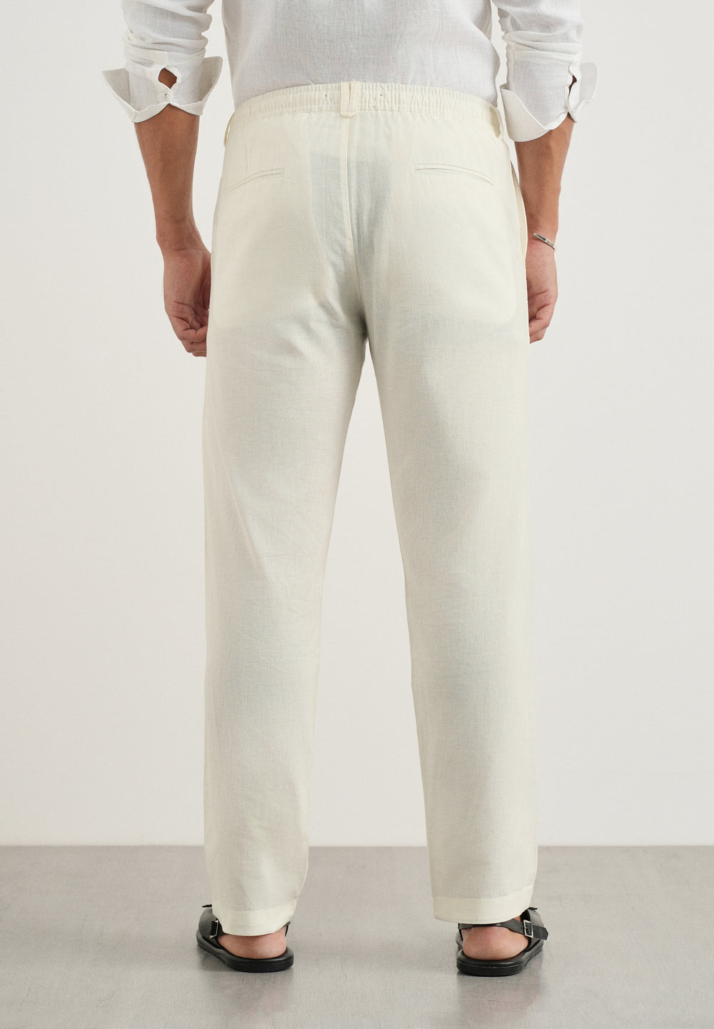 Cream Cotton Linen Regular Fit Pant