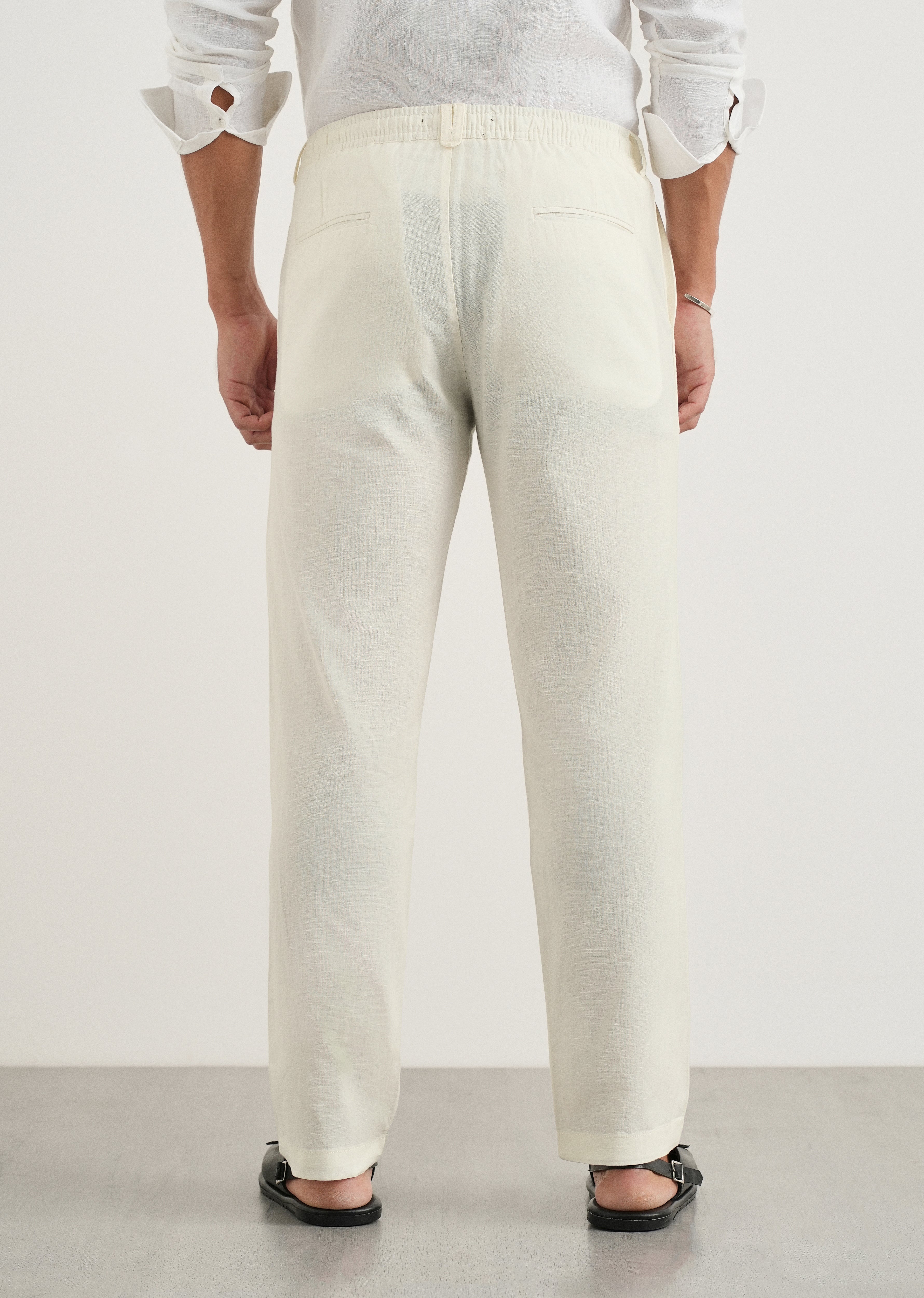 Cream Cotton Linen Regular Fit Pant