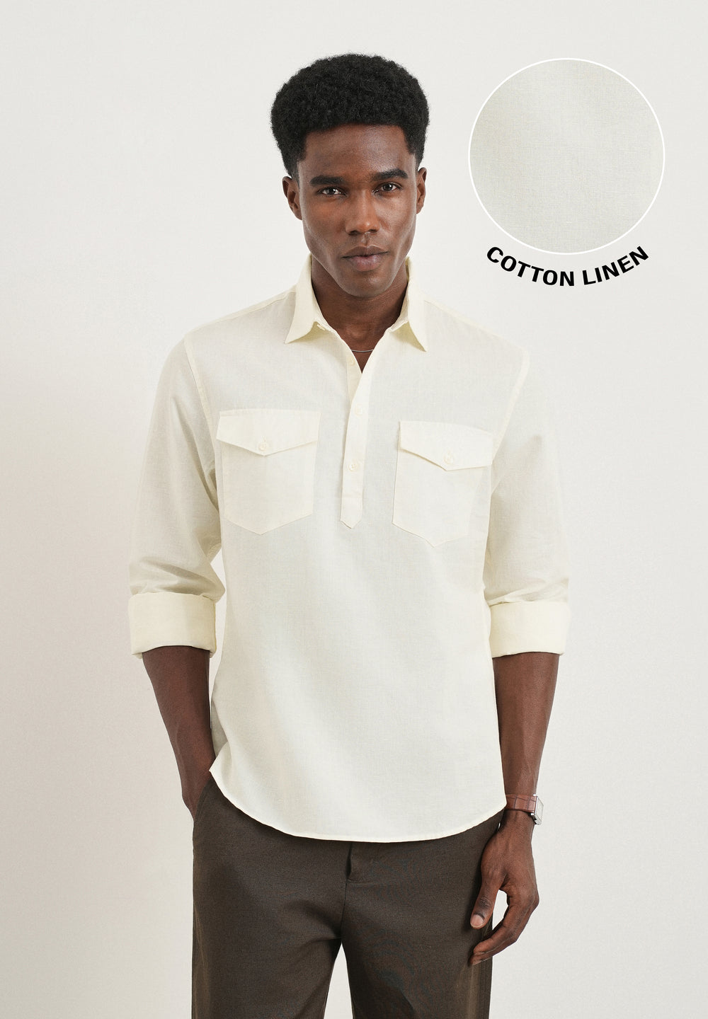 Cream Cotton Linen Short Kurta