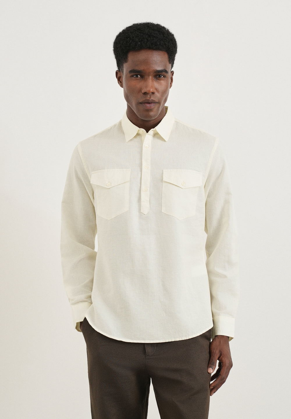 Cream Cotton Linen Short Kurta