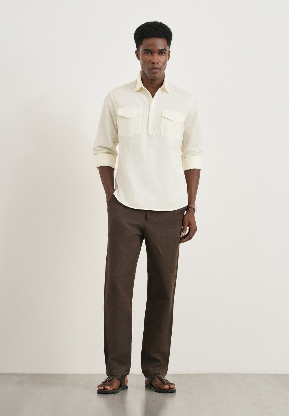 Cream Cotton Linen Short Kurta