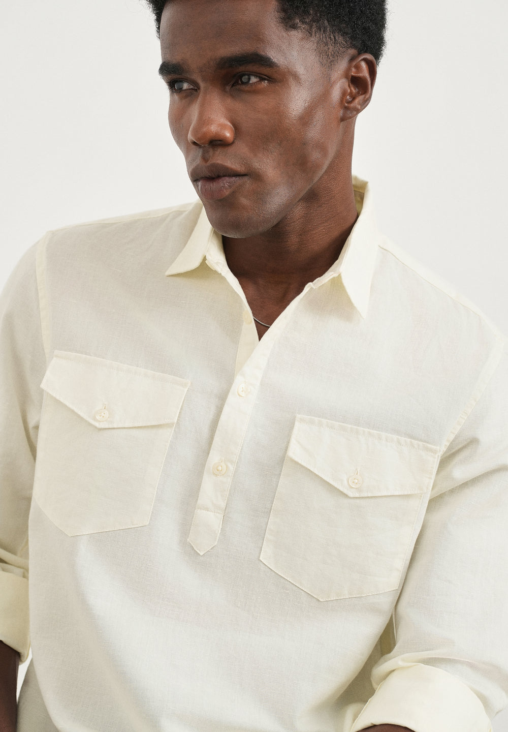 Cream Cotton Linen Short Kurta