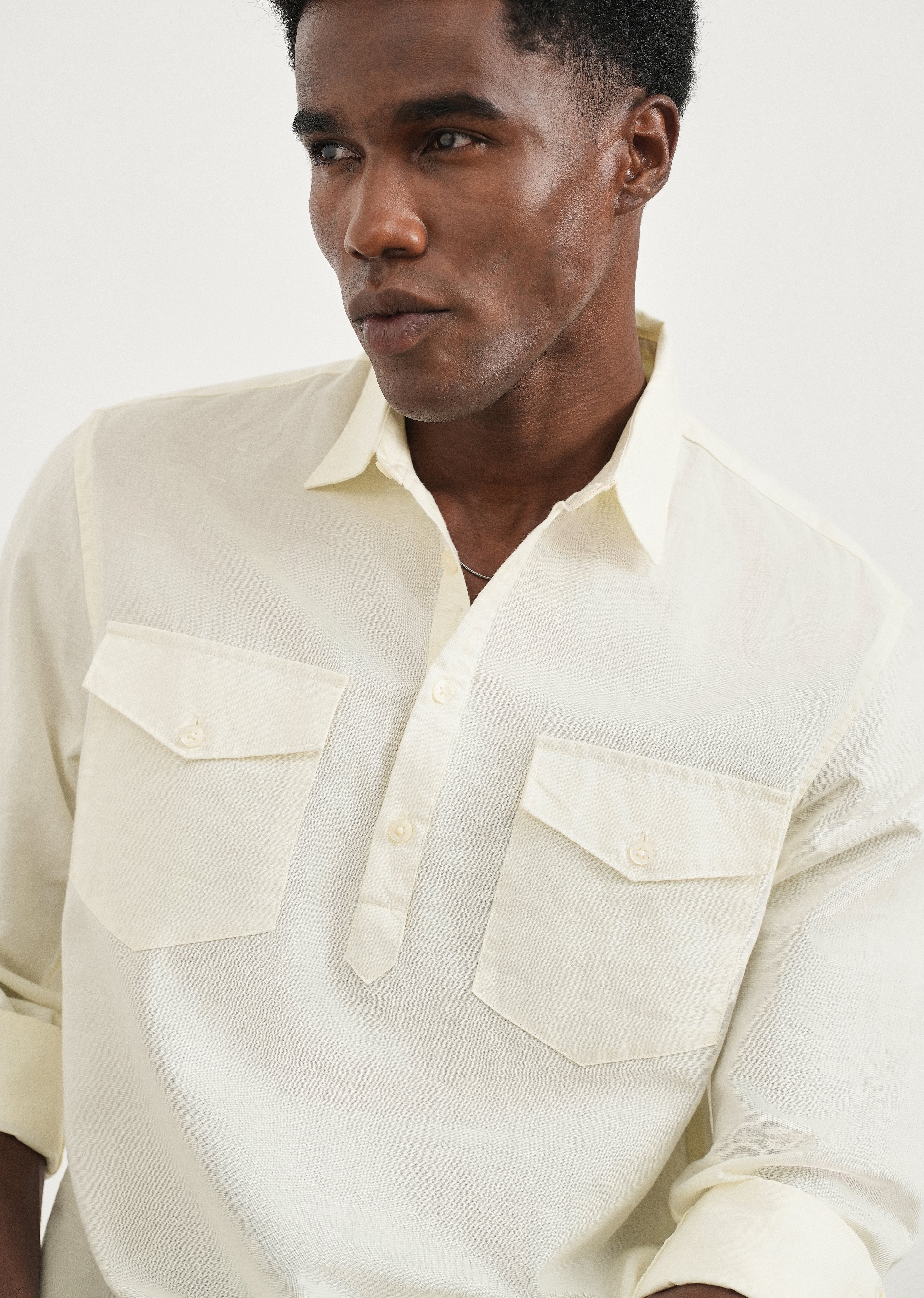 Cream Cotton Linen Short Kurta