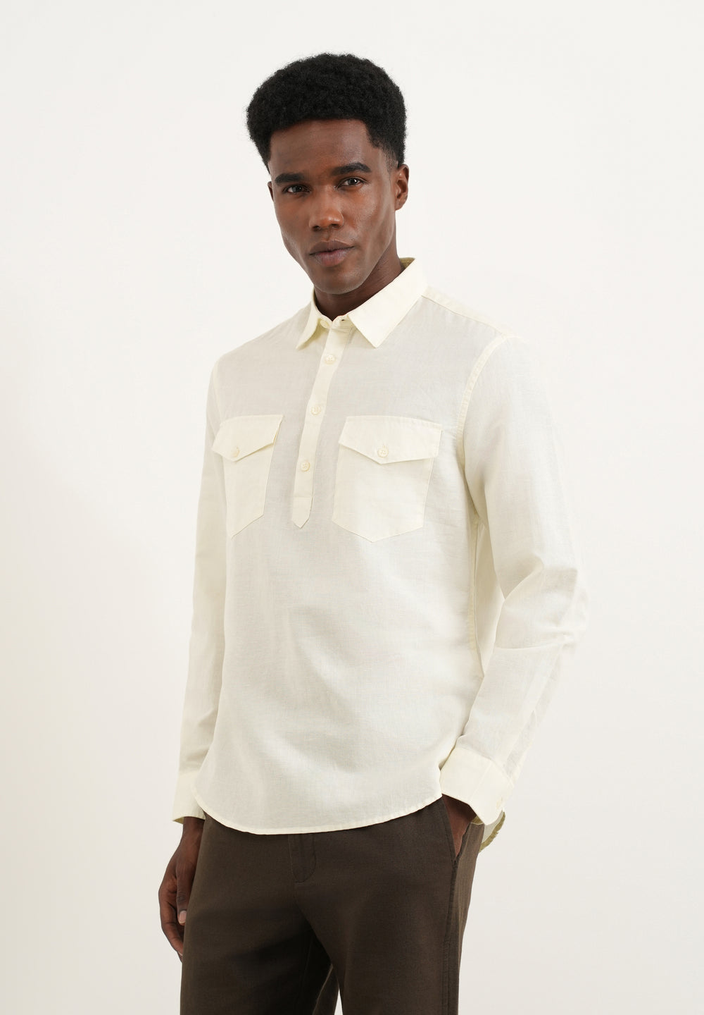 Cream Cotton Linen Short Kurta