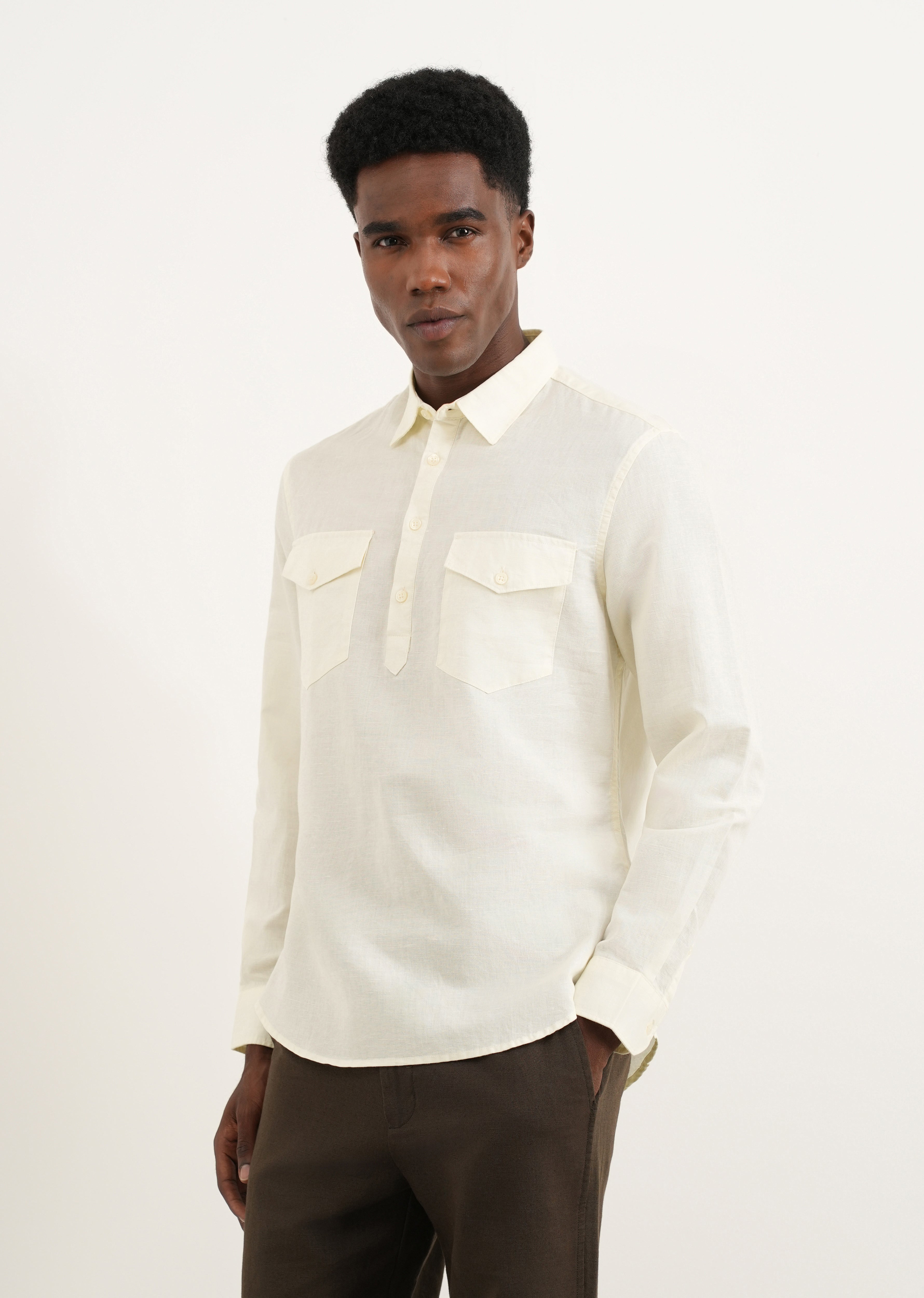 Cream Cotton Linen Short Kurta