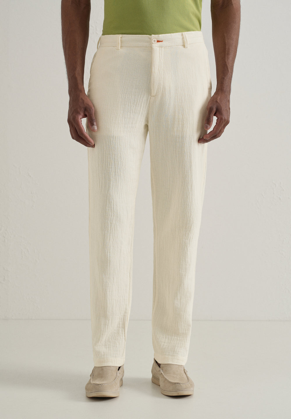 Cream Crinkled Cotton Trouser