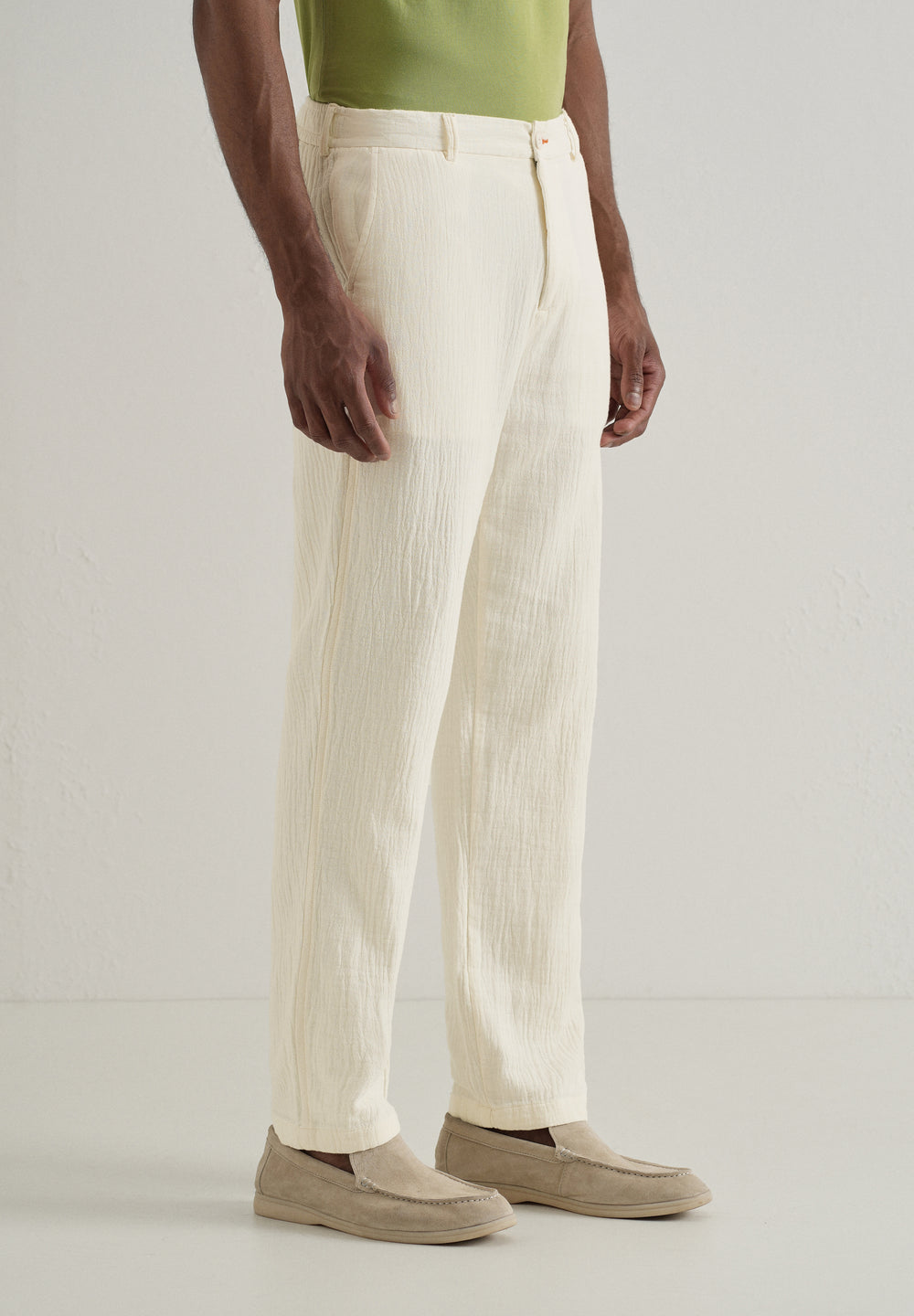 Cream Crinkled Cotton Trouser