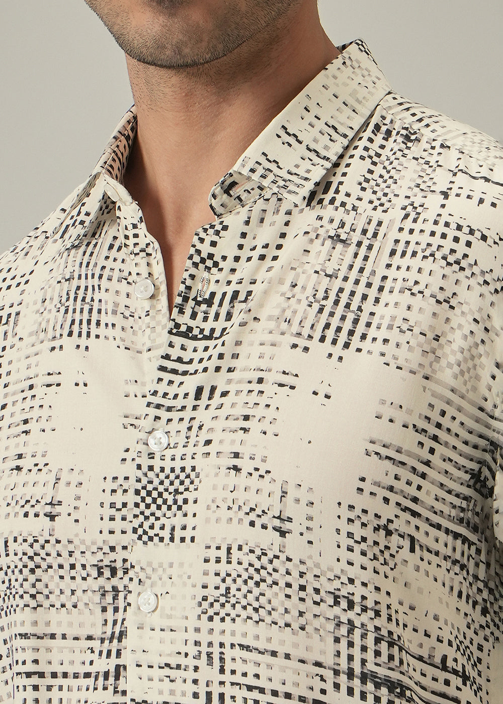 Cream Crosshatch Print Shirt