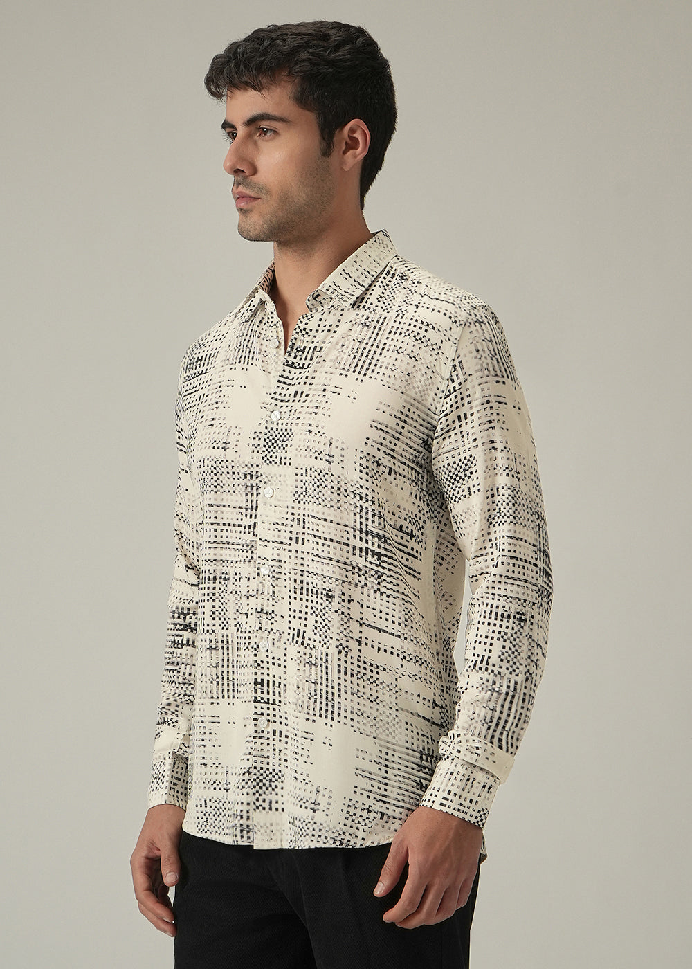 Cream Crosshatch Print Shirt