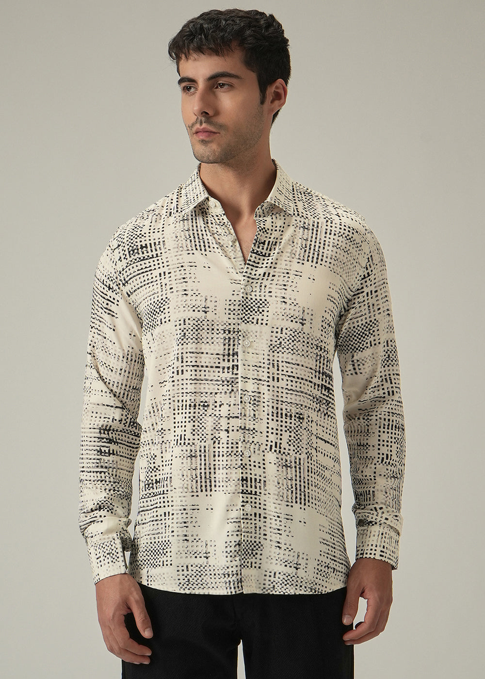 Cream Crosshatch Print Shirt