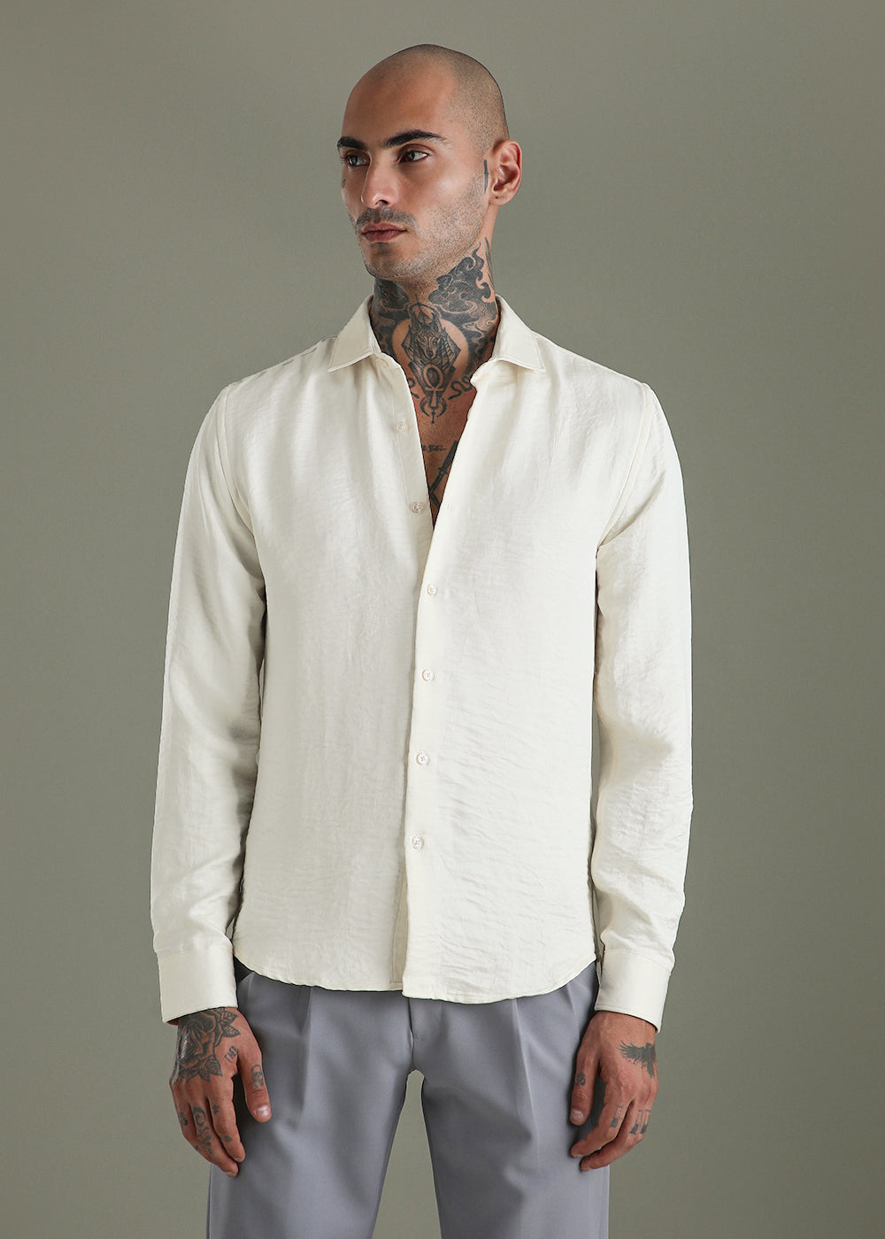 Cream Crushed Satin Shirt