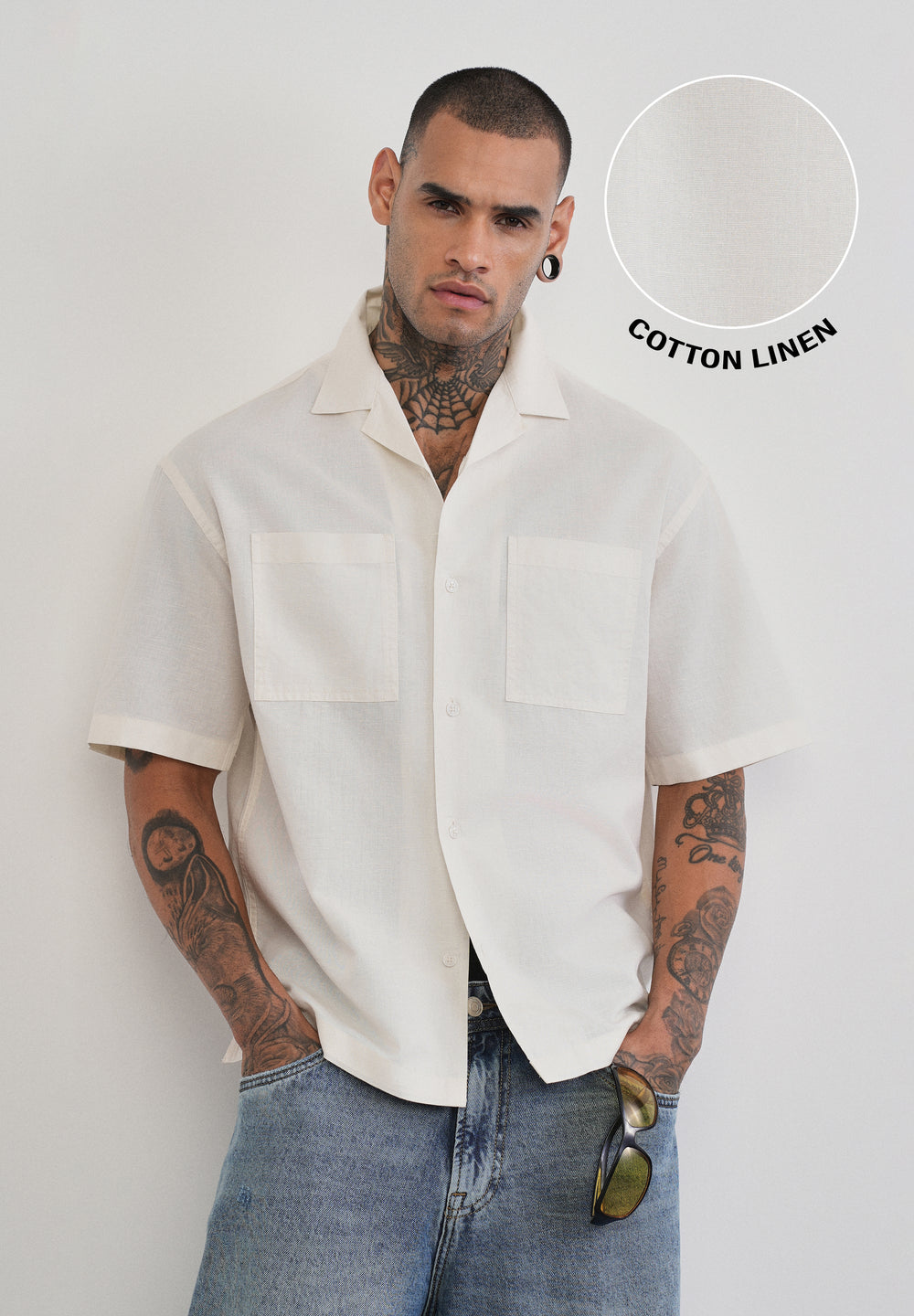 Ivory Double Pocket Cotton Linen Shirt