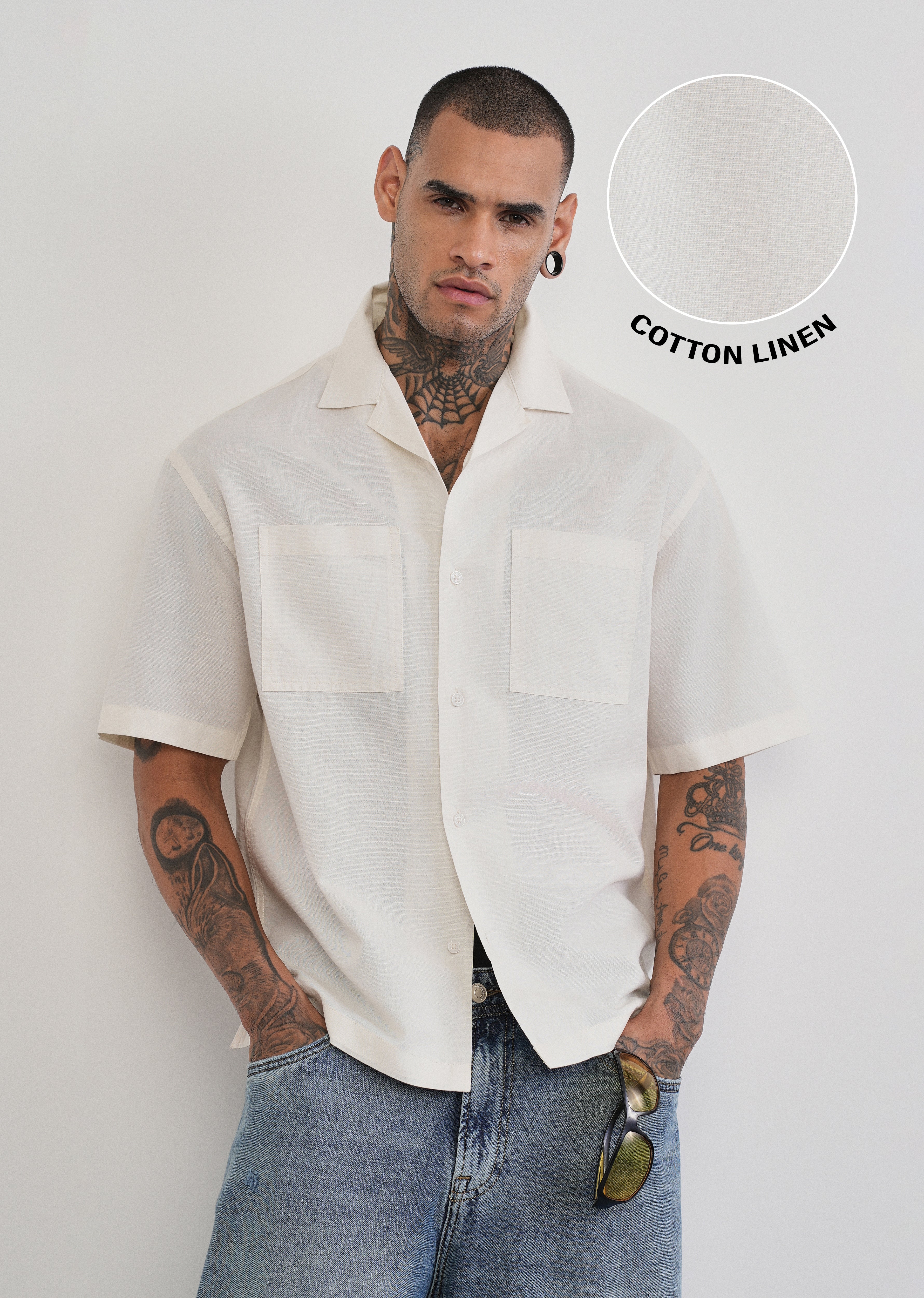 Ivory Double Pocket Cotton Linen Shirt