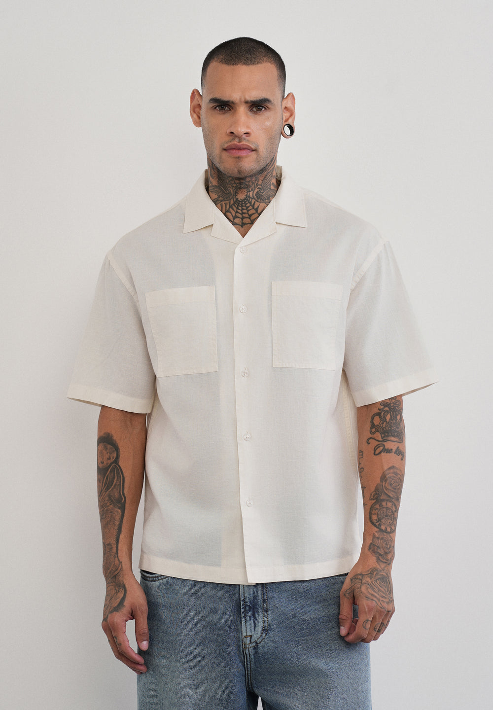 Ivory Double Pocket Cotton Linen Shirt