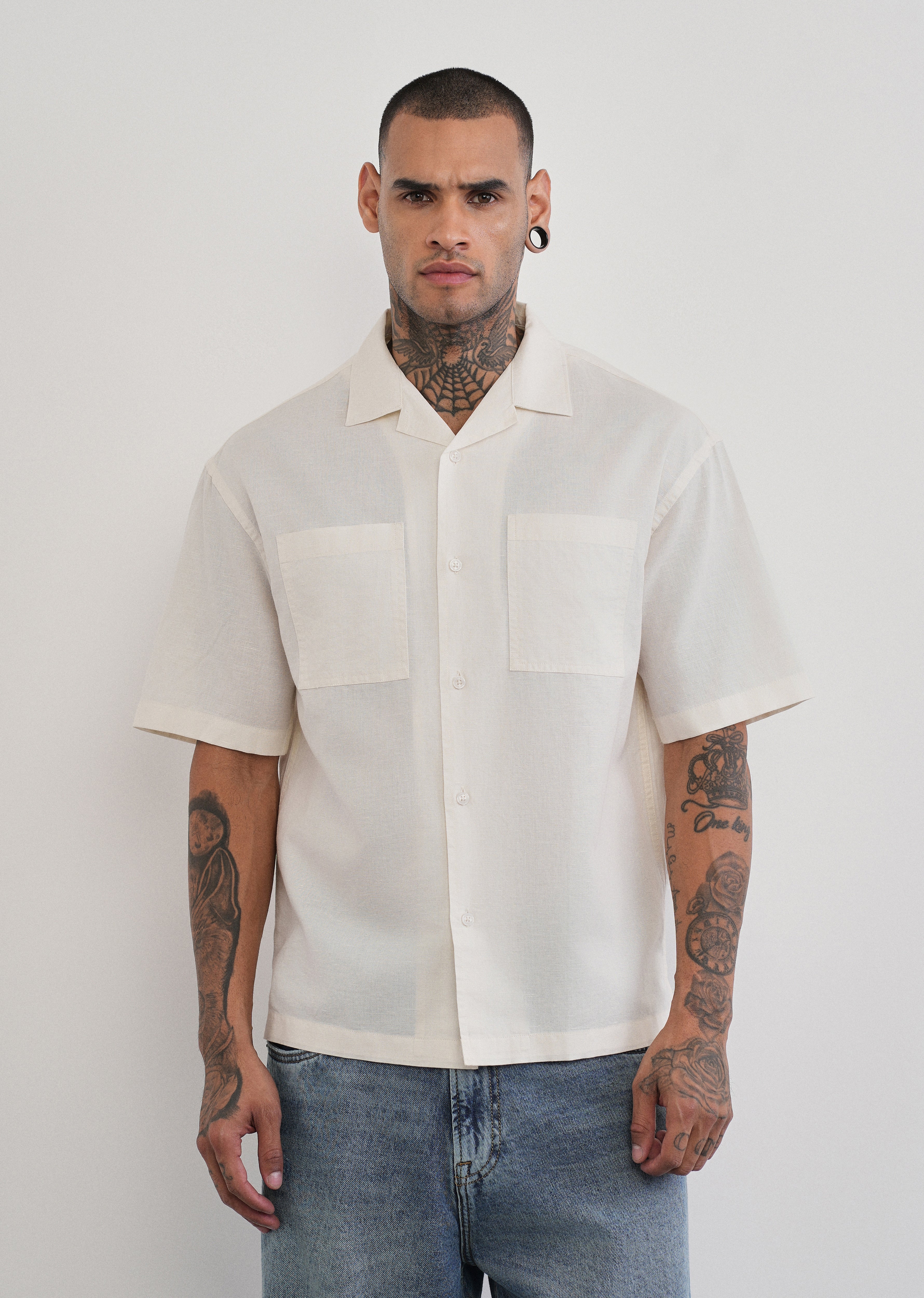 Ivory Double Pocket Cotton Linen Shirt