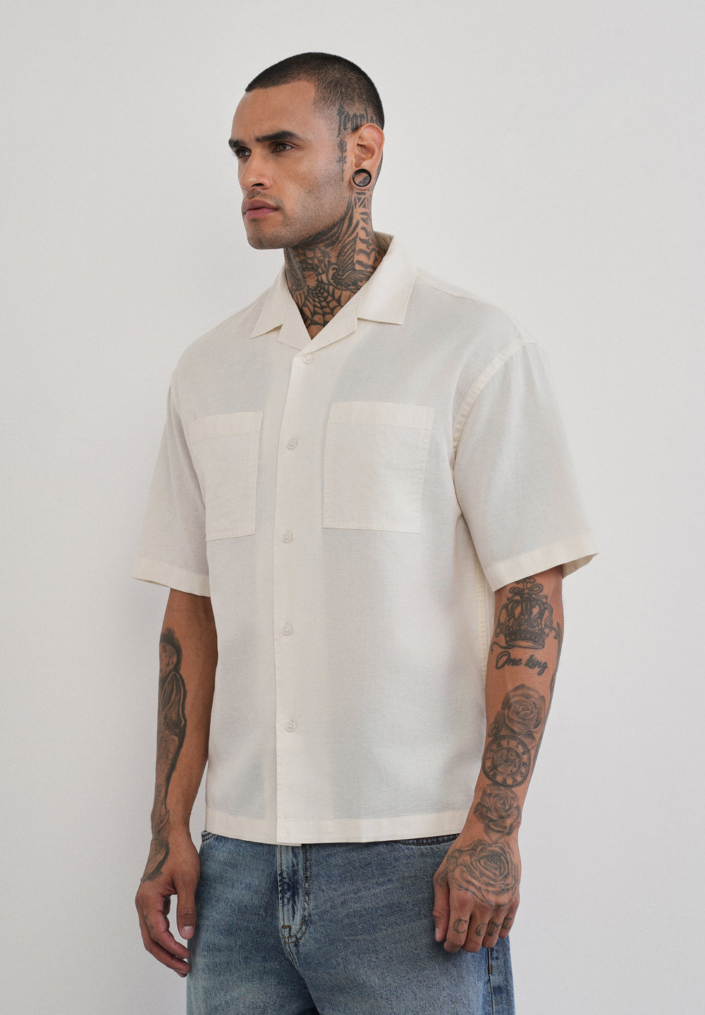 Ivory Double Pocket Cotton Linen Shirt