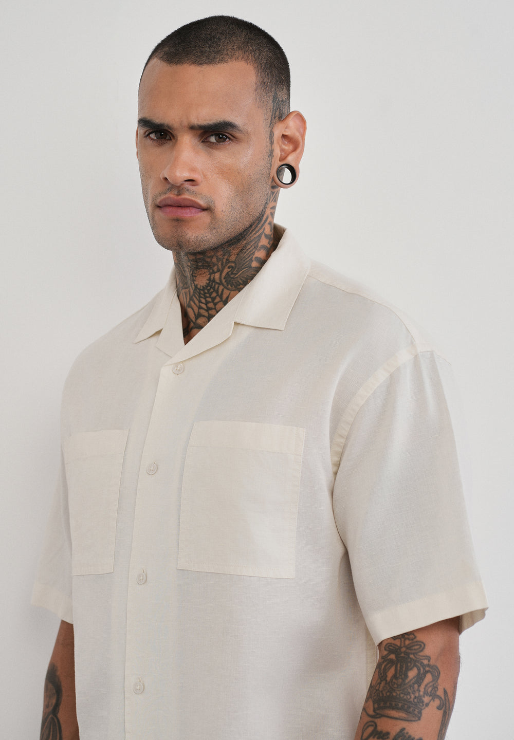 Ivory Double Pocket Cotton Linen Shirt