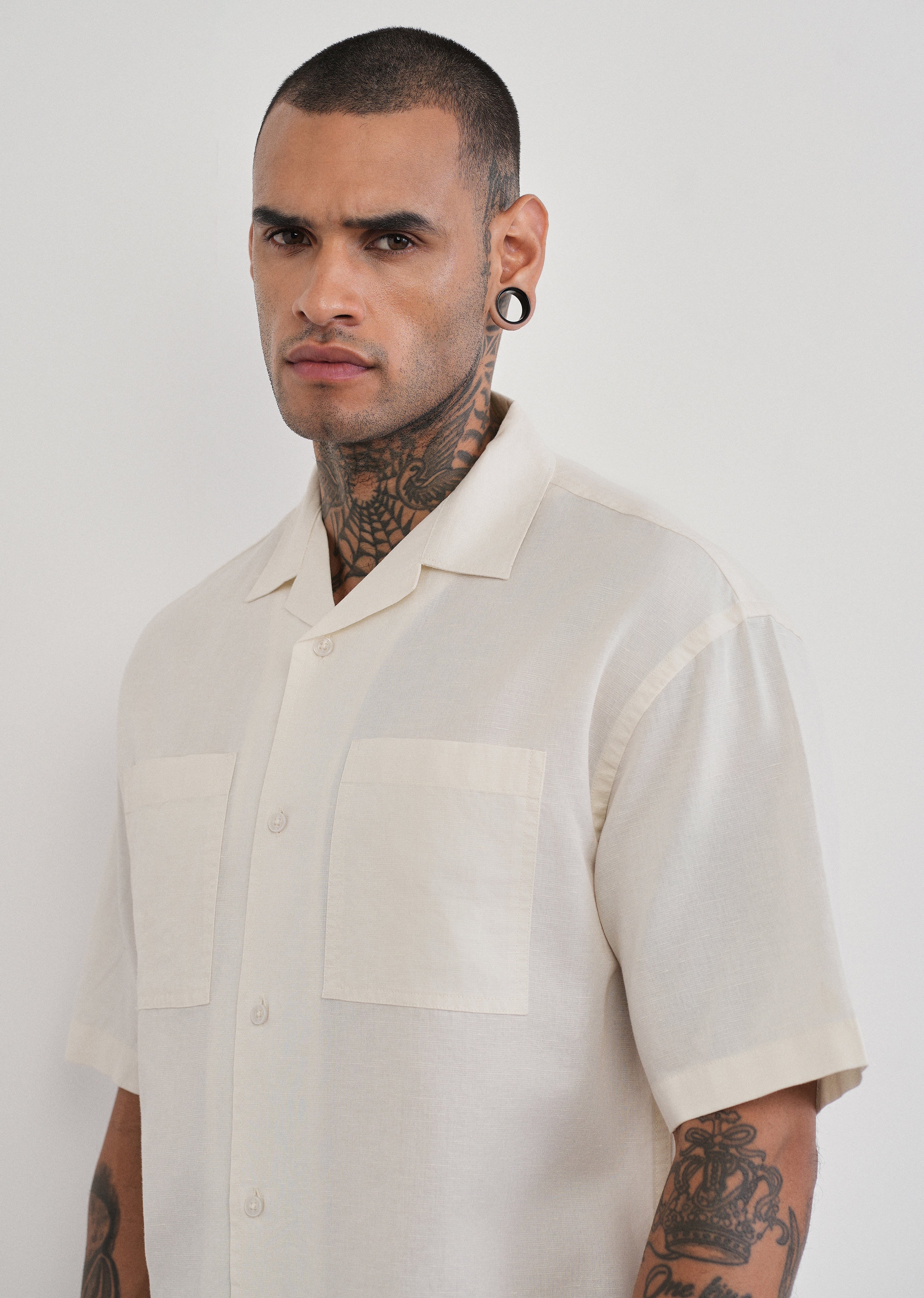 Ivory Double Pocket Cotton Linen Shirt