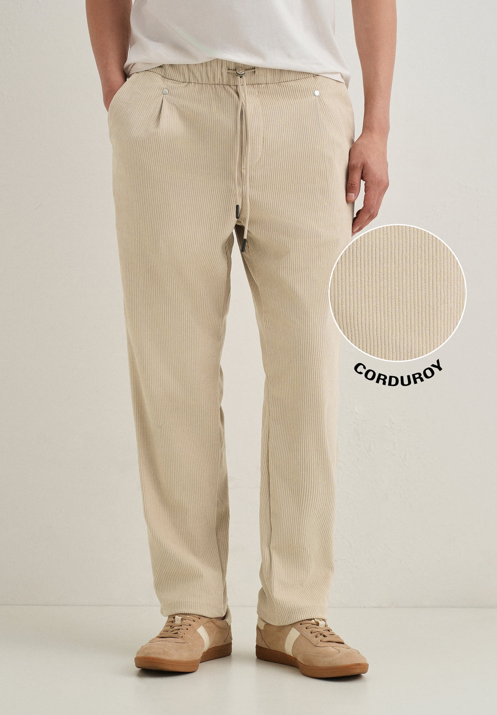 Cream Drawstring Corduroy Pant
