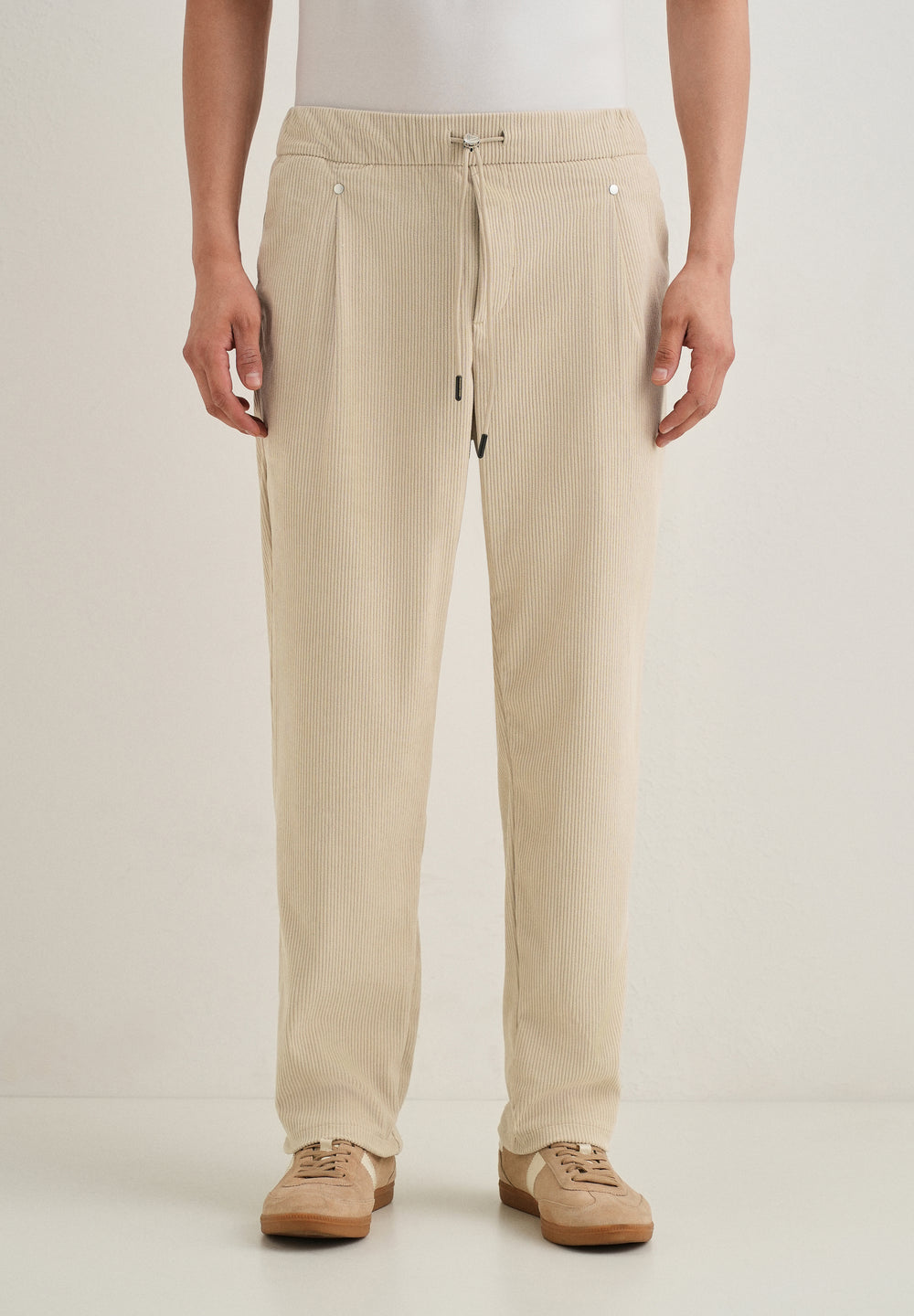 Cream Drawstring Corduroy Pant