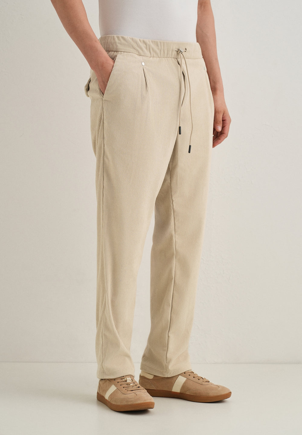 Cream Drawstring Corduroy Pant