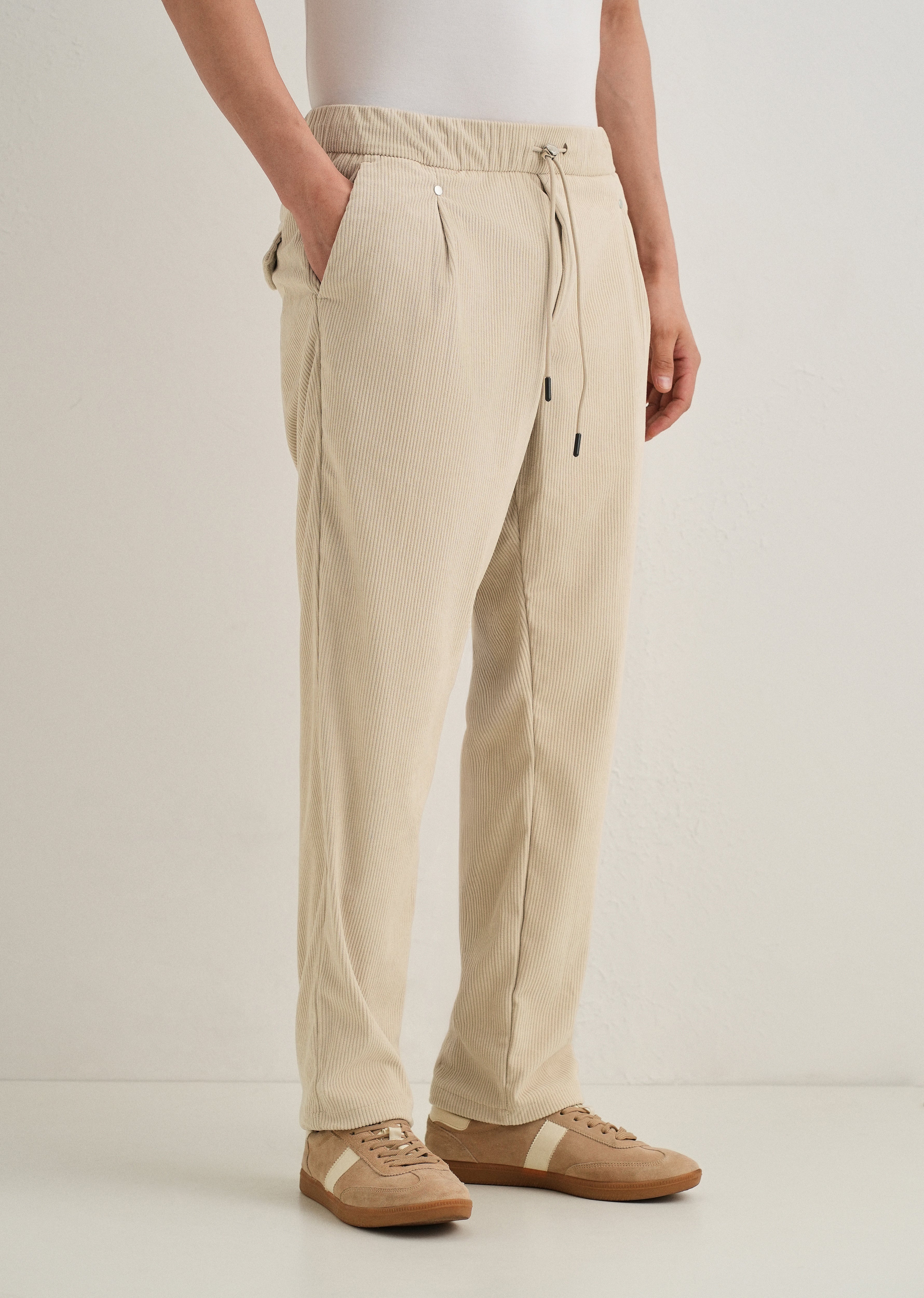 Cream Drawstring Corduroy Pant