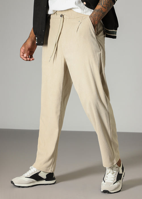 Cream Drawstring Corduroy Pant