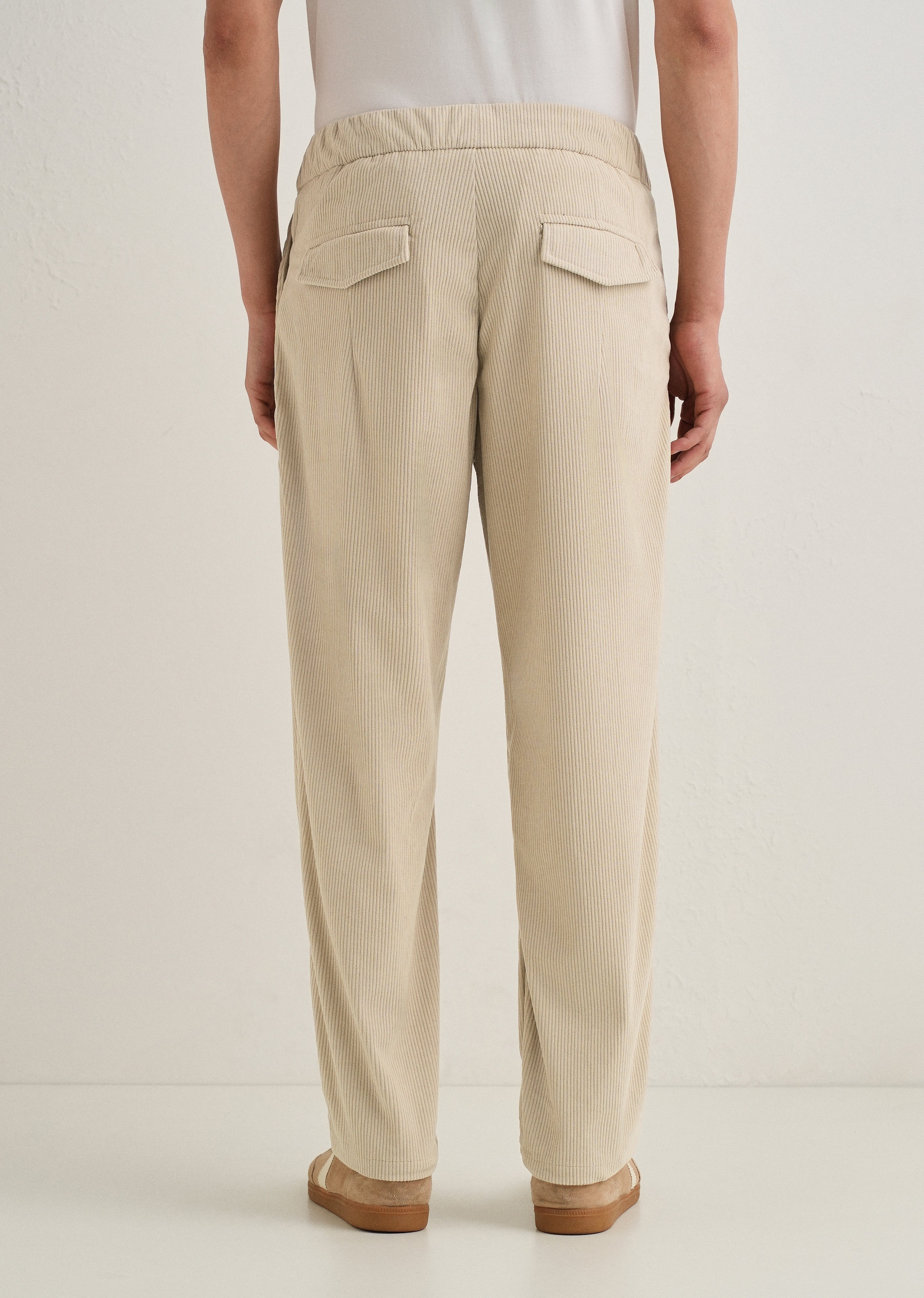 Cream Drawstring Corduroy Pant