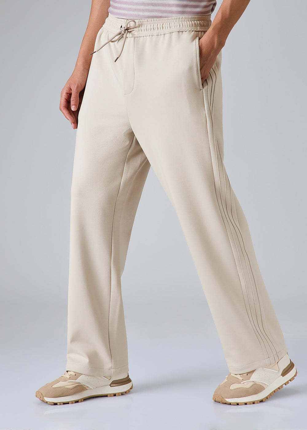 Cream Drawstring Korean Pant