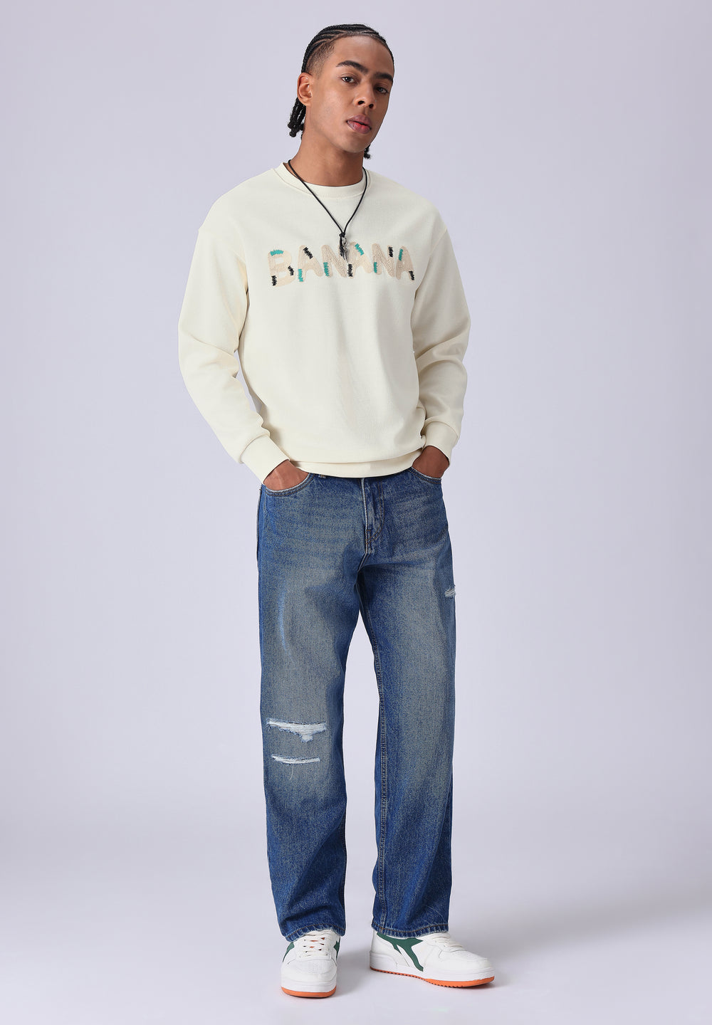 Cream Embossed Sweatshirt
