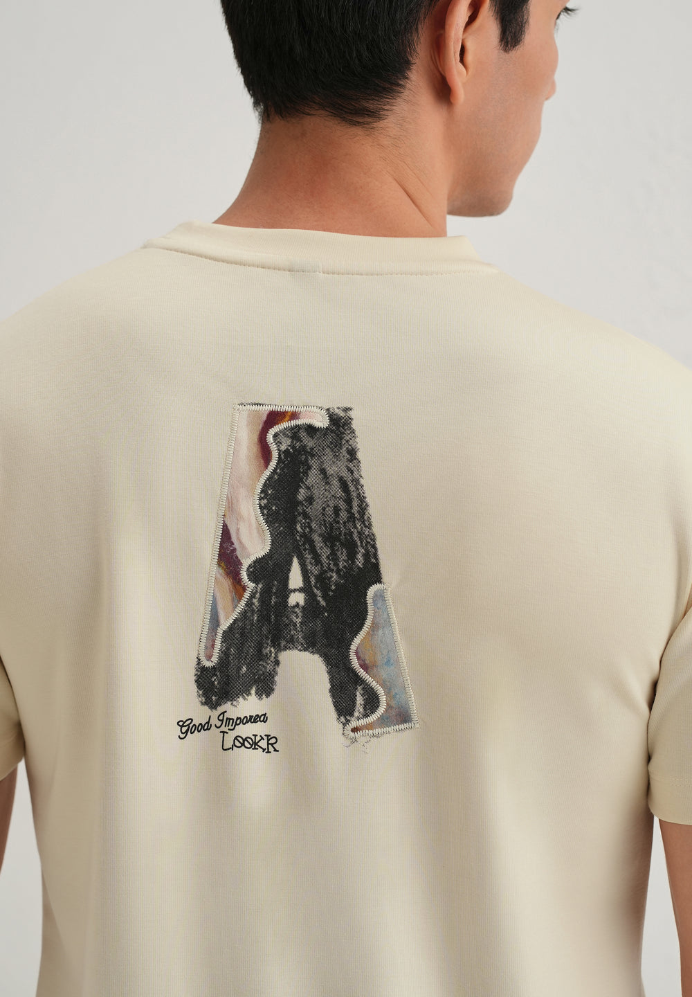 Cream Embroidered Graphic Print T-Shirt