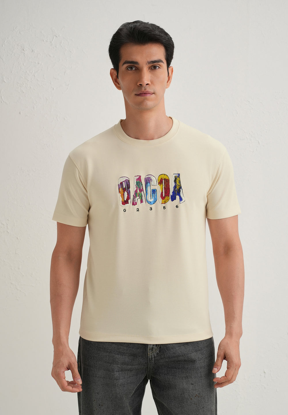 Cream Embroidered Graphic Print T-Shirt