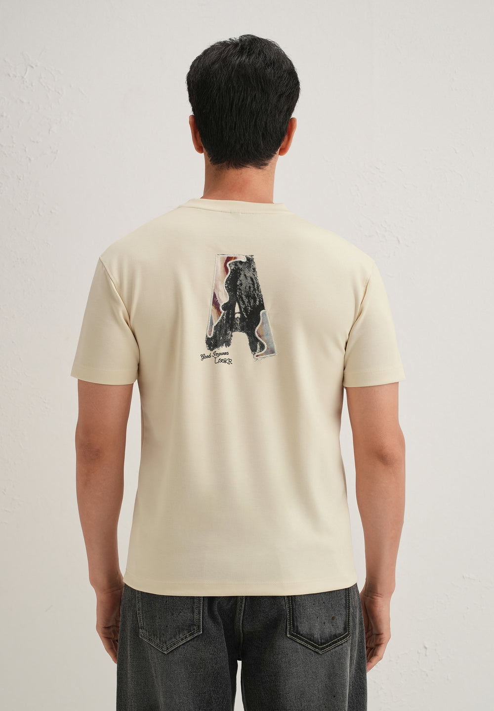 Cream Embroidered Graphic Print T-Shirt